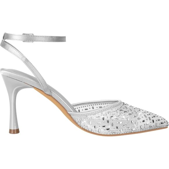 Women's Silver Mesh Sparkly Rhinestones Cienna High Heels Stiletto Pumps Shoes - Picture 3 of 6
